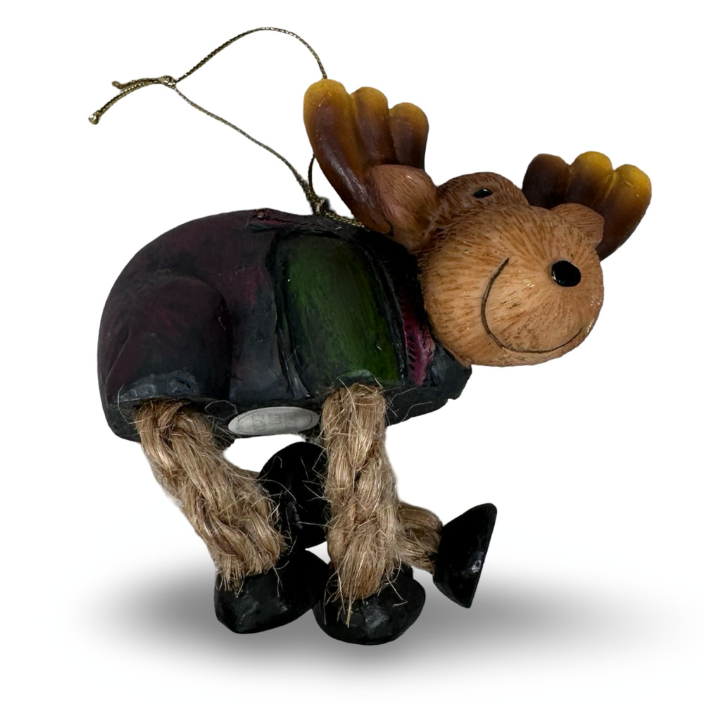 Vintage Abbott Collection Moose Christmas Ornament Dangling Rope Legs Resin